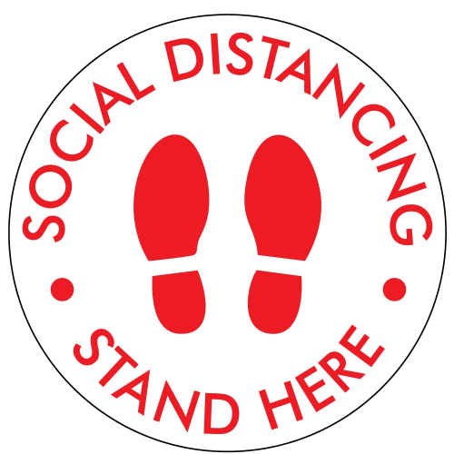 Social Distancing Floor Sticker, 12 in Diameter, White & Red